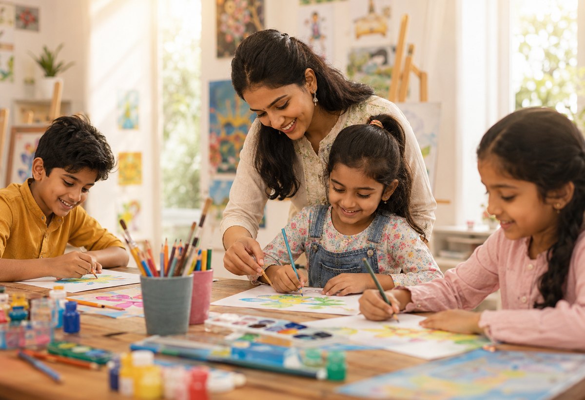Drawing and art class at Pranavam Academy